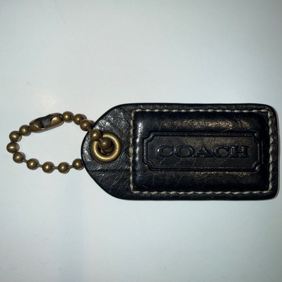 Coach Accessories - Vintage Coach Large Black Leather Hangtag Brass Hardware Hampton Bag Tag Charm